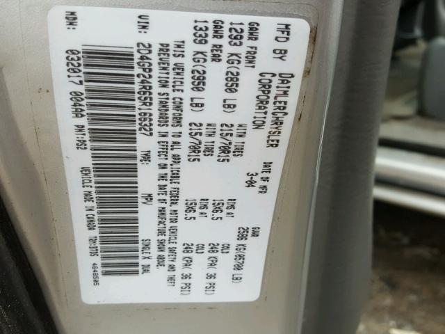 2D4GP24R65R166327 - 2005 DODGE GRAND CARA GRAY photo 10