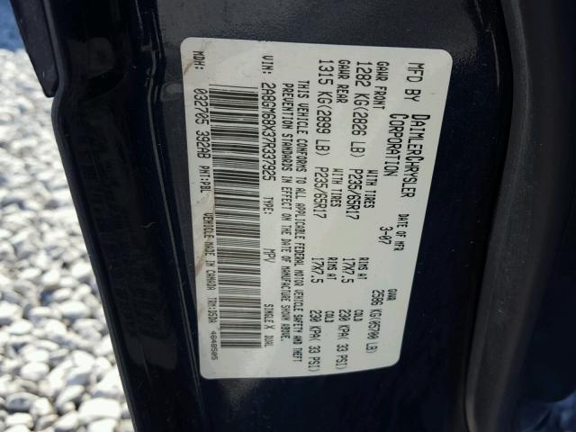 2A8GM68X37R337925 - 2007 CHRYSLER PACIFICA T BLUE photo 10