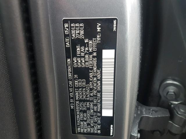 LYVA22RKXKB191706 - 2019 VOLVO XC60 T6 GRAY photo 10