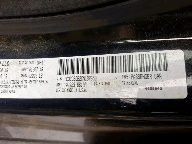 1C3CCBCB2CN137658 - 2012 CHRYSLER 200 LIMITE BLACK photo 10