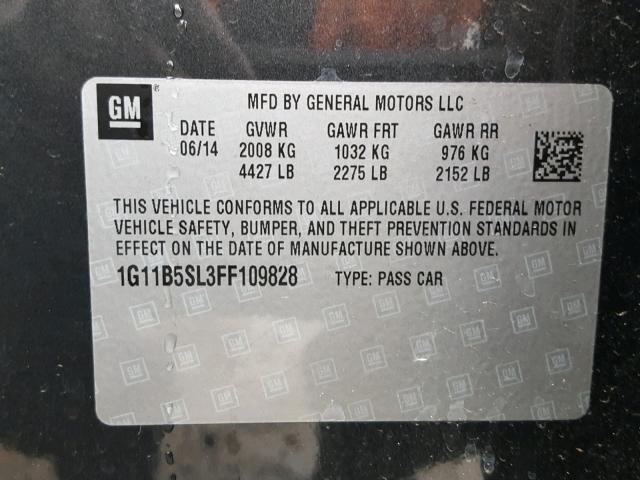 1G11B5SL3FF109828 - 2015 CHEVROLET MALIBU LS 灰色 照片 10