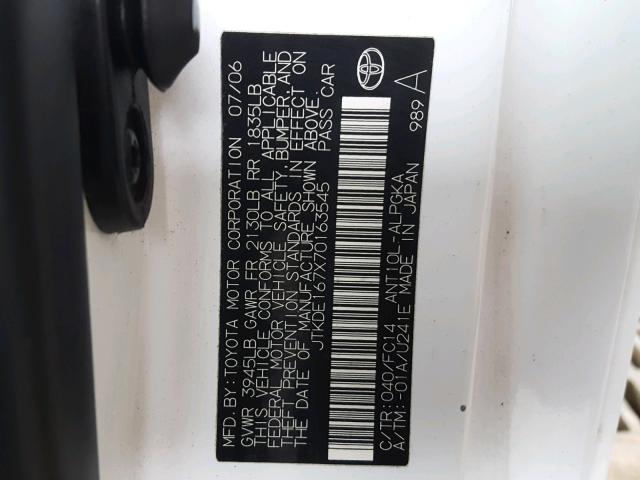 JTKDE167X70163545 - 2007 TOYOTA SCION TC 白色 照片 10