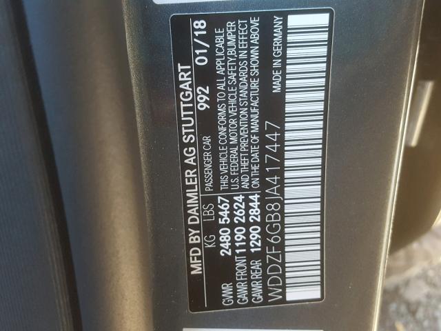 WDDZF6GB8JA417447 - 2018 MERCEDES-BENZ E 400 4MAT GRAY photo 10