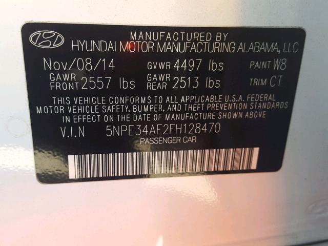 5NPE34AF2FH128470 - 2015 HYUNDAI SONATA SPO WHITE photo 10