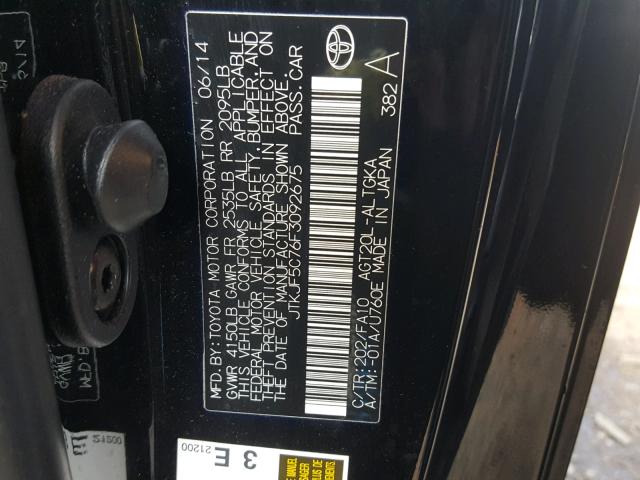 JTKJF5C76F3092675 - 2015 TOYOTA SCION TC შავი ფოტო 10