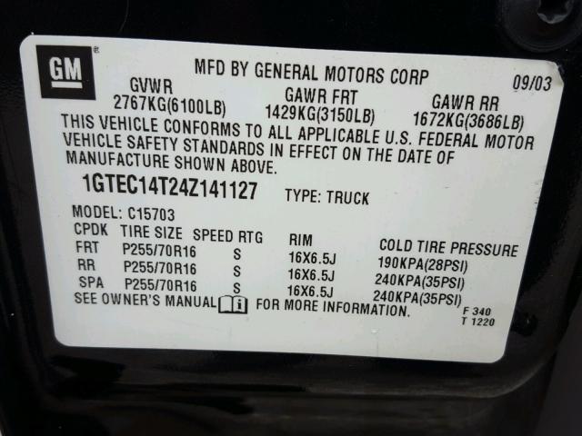 1GTEC14T24Z141127 - 2004 GMC NEW SIERRA GRAY photo 10