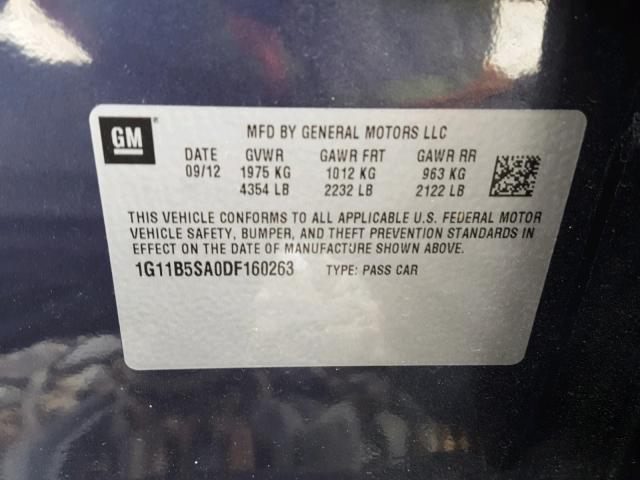 1G11B5SA0DF160263 - 2013 CHEVROLET MALIBU LS BLUE photo 10