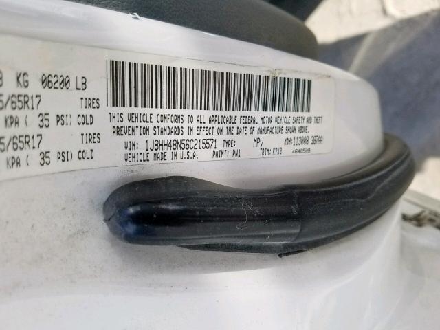 1J8HH48N56C215571 - 2006 JEEP COMMANDER WHITE photo 10