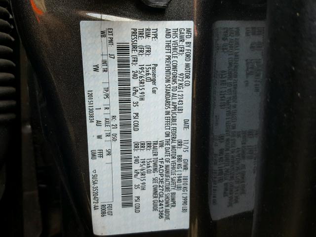 1FADP3E27GL241366 - 2016 FORD FOCUS S GRAY photo 10