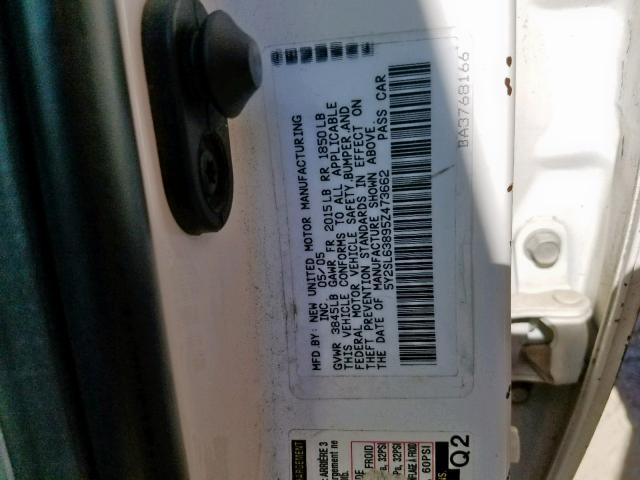 5Y2SL63895Z473662 - 2005 PONTIAC VIBE WHITE photo 10