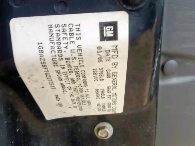 1G8AZ55F76Z173517 - 2006 SATURN ION LEVEL SILVER photo 10