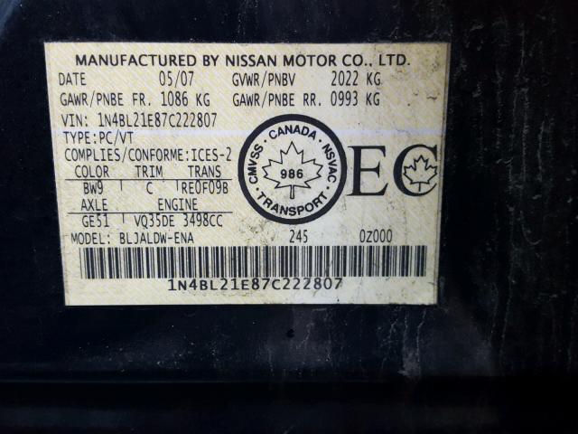 1N4BL21E87C222807 - 2007 NISSAN ALTIMA 3.5 BLUE photo 10