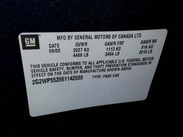 2G2WP552561142939 - 2006 PONTIAC GRAND PRIX BLUE photo 10