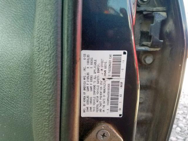 1HGCM56445A166906 - 2005 HONDA ACCORD LX BLACK photo 10