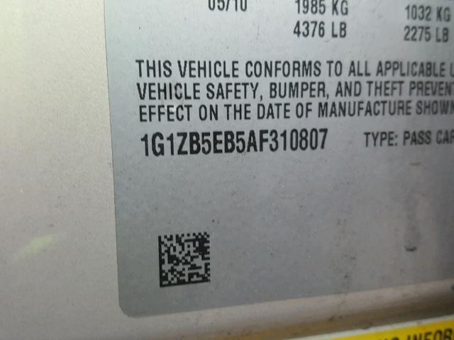 1G1ZB5EB5AF310807 - 2010 CHEVROLET MALIBU LS TAN photo 10