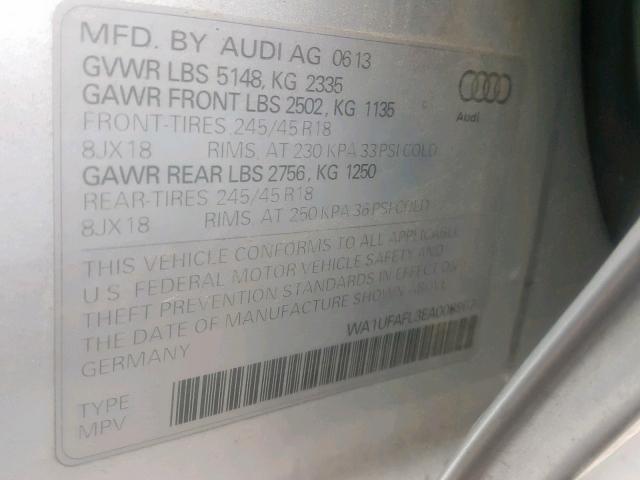 WA1UFAFL3EA008967 - 2014 AUDI A4 ALLROAD SILVER photo 10