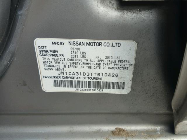 JN1CA31D31T610426 - 2001 NISSAN MAXIMA SE SILVER photo 10