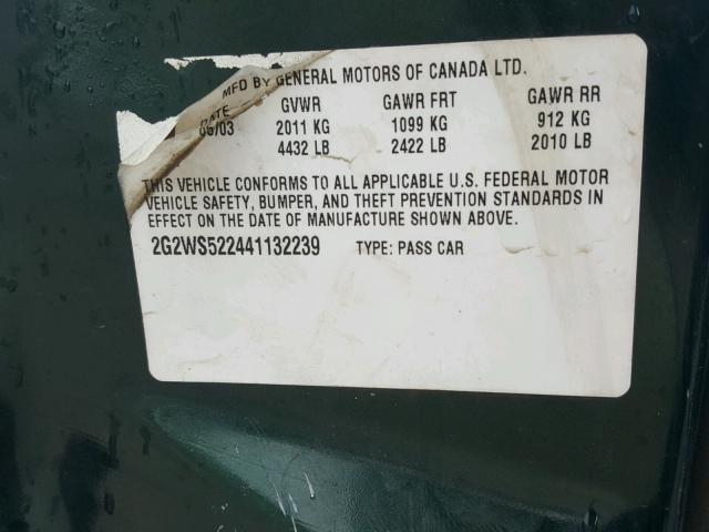 2G2WS522441132239 - 2004 PONTIAC GRAND PRIX GREEN photo 10