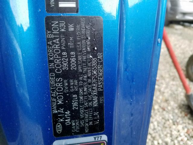 KNAFX6A87F5265388 - 2015 KIA FORTE EX BLUE photo 10