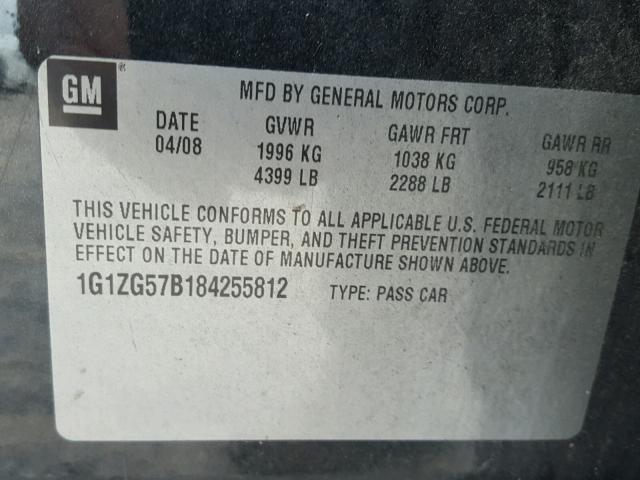 1G1ZG57B184255812 - 2008 CHEVROLET MALIBU LS BLACK photo 10