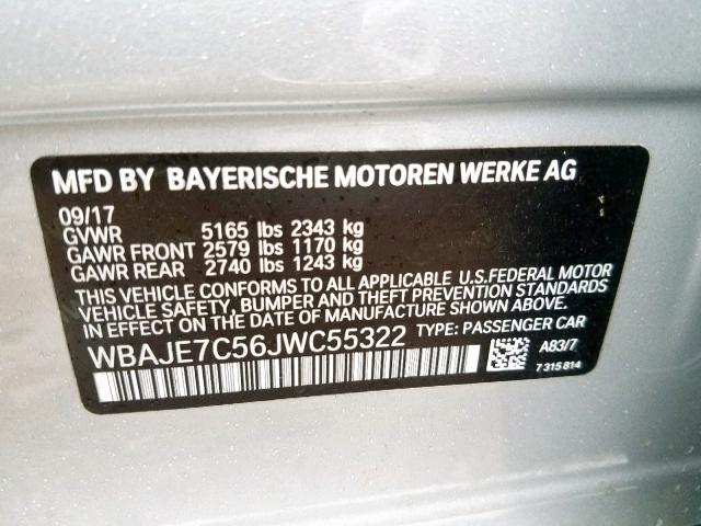 WBAJE7C56JWC55322 - 2018 BMW 540 XI SILVER photo 10