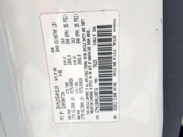 1D7HU18246J189716 - 2006 DODGE RAM 1500 S WHITE photo 10