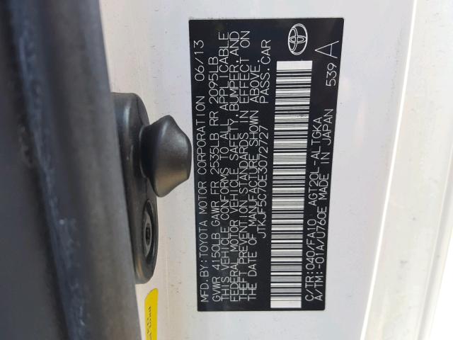 JTKJF5C70E3072727 - 2014 TOYOTA SCION TC 白色 照片 10