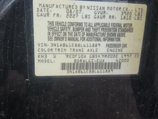 3N1AB61E88L611889 - 2008 NISSAN SENTRA 2.0 BLACK photo 10