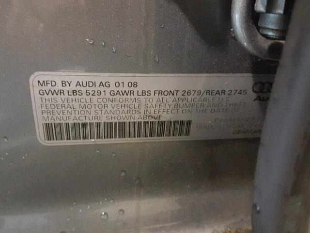 WAUDH74FX8N104380 - 2008 AUDI A6 3.2 QUA SILVER photo 10