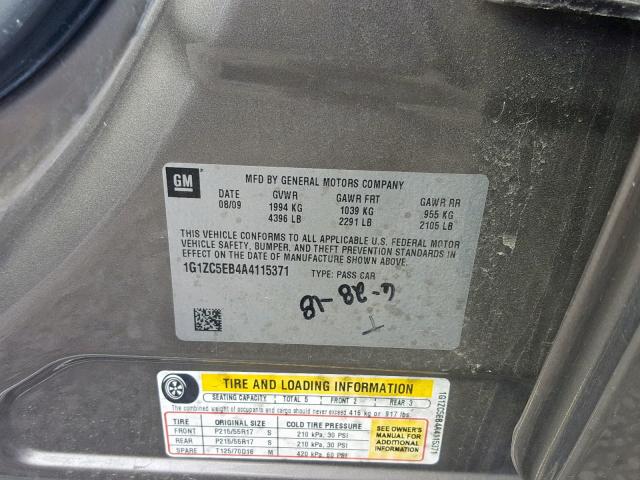 1G1ZC5EB4A4115371 - 2010 CHEVROLET MALIBU 1LT Boz foto 10
