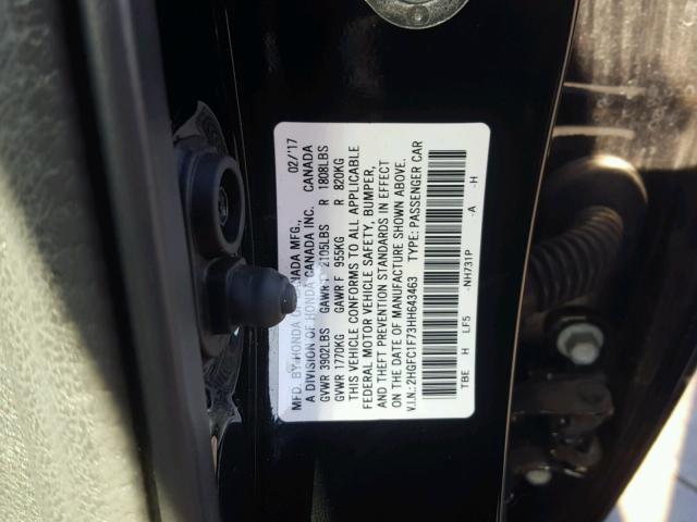 2HGFC1F73HH643463 - 2017 HONDA CIVIC EXL BLACK photo 10