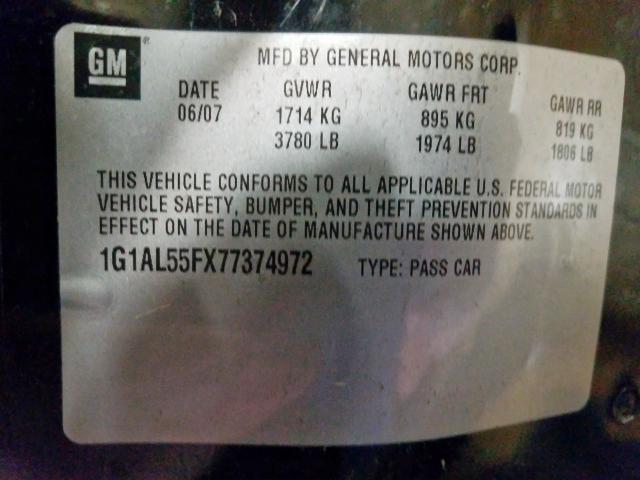 1G1AL55FX77374972 - 2007 CHEVROLET COBALT LT BLACK photo 10