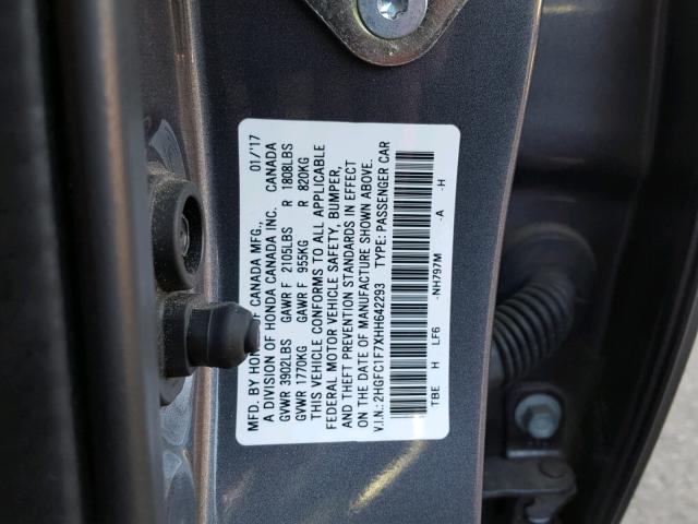 2HGFC1F7XHH642293 - 2017 HONDA CIVIC EXL GRAY photo 10