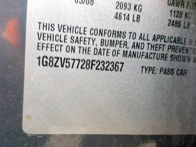 1G8ZV57728F232367 - 2008 SATURN AURA XR GRAY photo 10