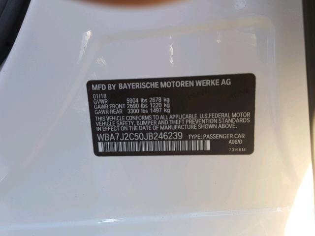 WBA7J2C50JB246239 - 2018 BMW 740 XE WHITE photo 10