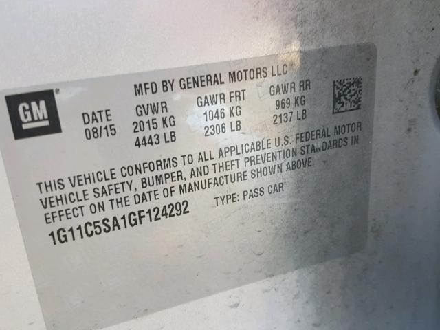 1G11C5SA1GF124292 - 2016 CHEVROLET MALIBU LIM 银色 照片 10