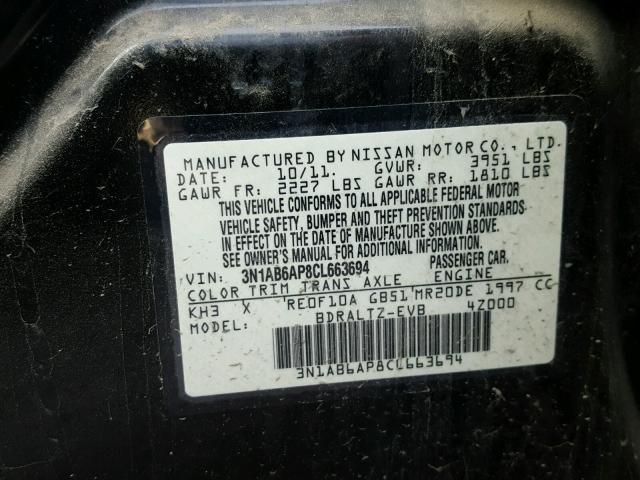 3N1AB6AP8CL663694 - 2012 NISSAN SENTRA 2.0 BLACK photo 10