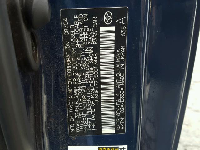 JTKDE177150017448 - 2005 TOYOTA SCION TC 蓝色 照片 10