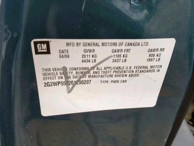 2G2WP552261290207 - 2006 PONTIAC GRAND PRIX BLUE photo 10