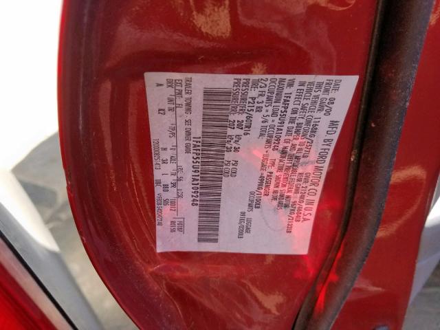 1FAFP55U91A109248 - 2001 FORD TAURUS SES RED photo 10