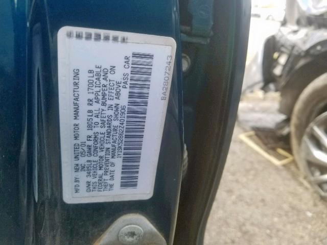 1Y1SK52862Z401906 - 2002 CHEVROLET GEO PRIZM ტურკოუსი ფოტო 10