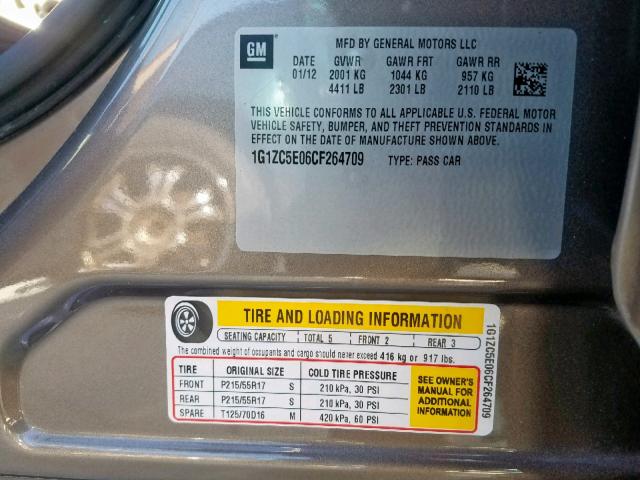 1G1ZC5E06CF264709 - 2012 CHEVROLET MALIBU 1LT 棕色 照片 10