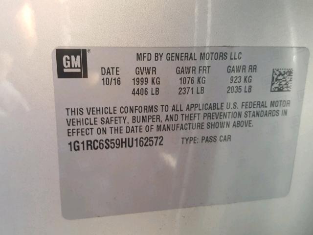 1G1RC6S59HU162572 - 2017 CHEVROLET VOLT LT SILVER photo 10