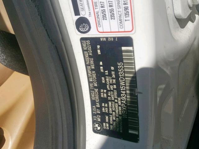 WBXPA93415WD13535 - 2005 BMW X3 3.0I WHITE photo 10