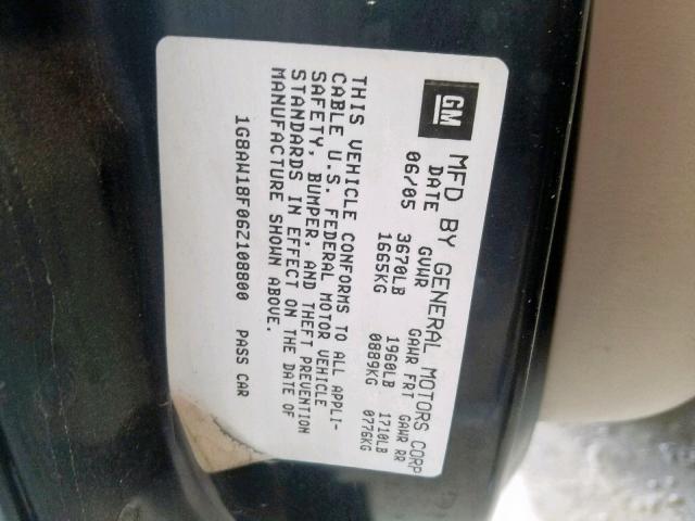 1G8AW18F06Z108800 - 2006 SATURN ION LEVEL BLACK photo 10