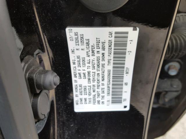 19UUA9F52AA008460 - 2010 ACURA TL BLACK photo 10