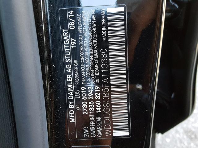 WDDUG8CB5FA113380 - 2015 MERCEDES-BENZ S 550 BLACK photo 10