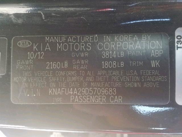 KNAFU4A29D5709683 - 2013 KIA FORTE EX BLACK photo 10