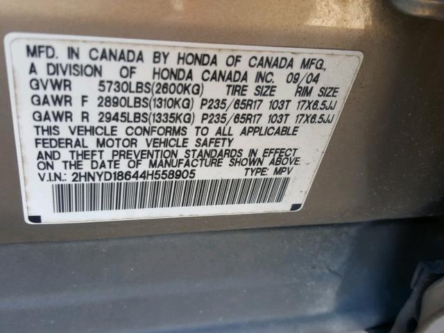 2HNYD18644H558905 - 2004 ACURA MDX TOURIN GOLD photo 10