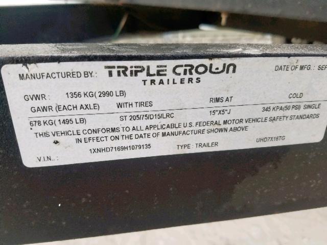 1XNHD7169H1079135 - 2017 UTILITY TRAILER BLACK photo 10